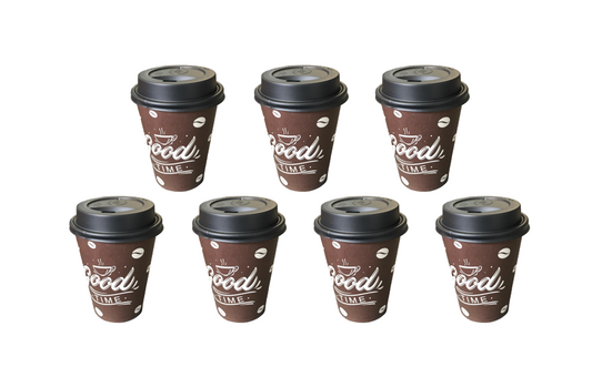 Paper Cup with Lid Printed Design 8oz Pack of 7 Assorted Designs 2209