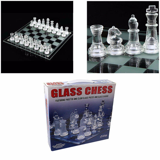 Traditional Family Fun GLASS CHESS Board Game 32 Glass Pieces 22 x 22cm 3163