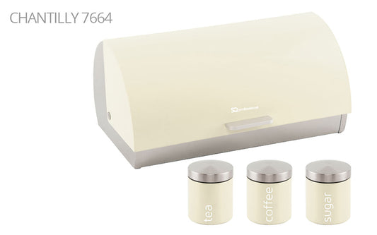 SQ Professional Dainty Metal Bread Bin with 3 Canisters Chantilly Cream 7664