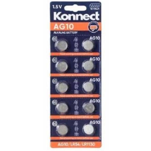 Konnect 10 Pack Alkaline Batteries 1.5v AG10 - LR54 - LR1130