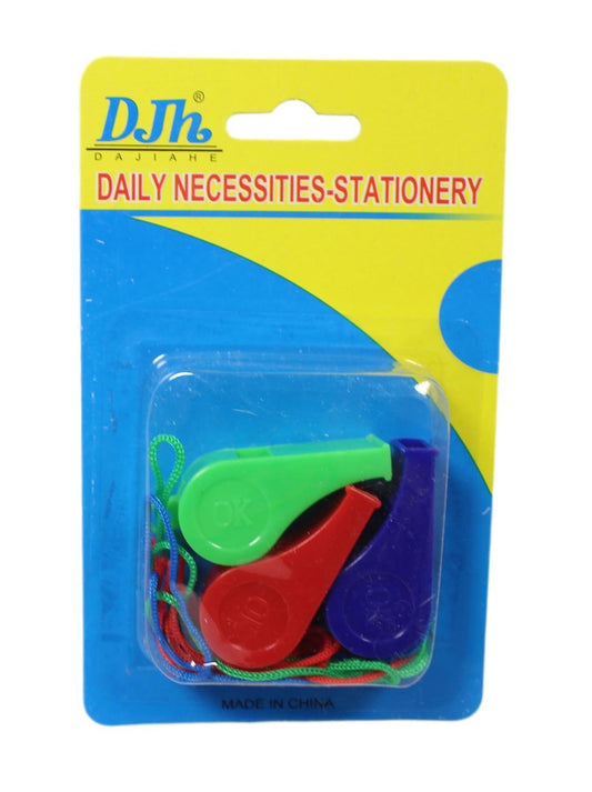 Plastic Whistles with Neck Cord Pack of 3 Assorted Colours 5564 A