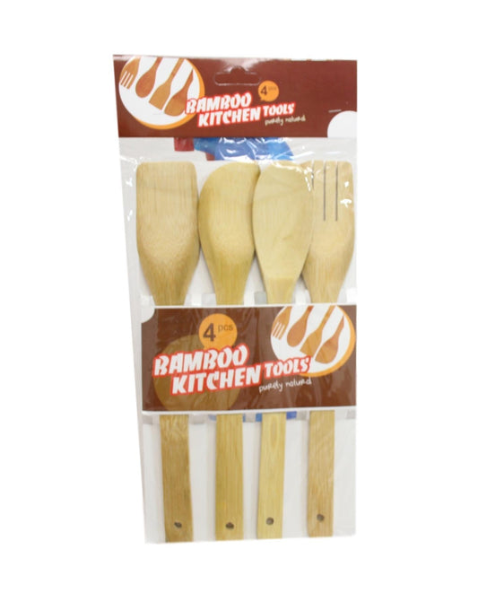 Wooden Baking Cooking Spoon Set Bamboo Kitchen Tools 4 Pack 29cm 5855