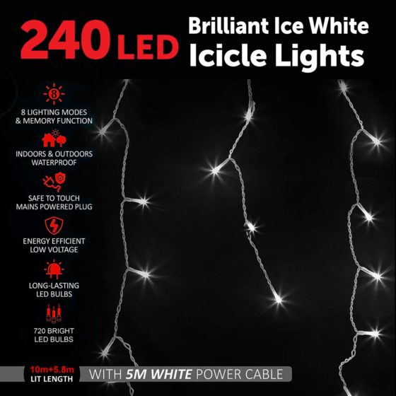 240LED Brilliant Ice White Icicle Lights 6048