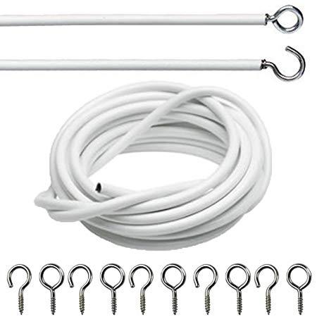 Net Curtain Wire White Window Cord Cable With Hooks Indoor Outdoor 5m Cable 60964
