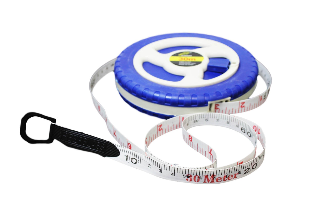 30m Fiberglass Tape Measure Builders Surveyors Long Reel Roll Measuring Tape 100ft 62036