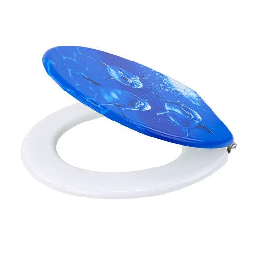 SQ Professional Heavy Toilet Seat with Zinc Alloy Hinges Aquatic Dolphin Trio 07528