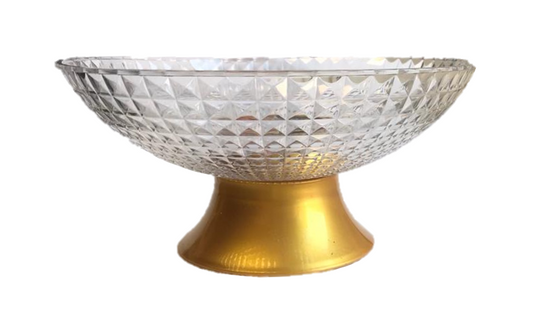 Clear Plastic Fruit Bowl with Stand Diamond Cushion Pattern 19 x 10 cm 6843