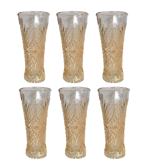 Small Half Pint Decorated Drinking Glass 15 x 7 cm Set of 6 Yellow Rose Gold 7057