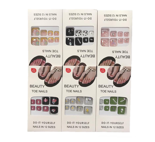 Artificial Fake Toe Nail Extensions with Gems Assorted Designs 7305