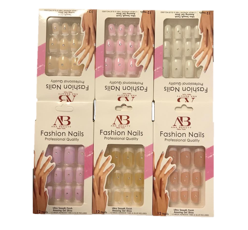 Artificial Fake Nail Extensions with Nail Glue Adhesive Sticker Tabs Assorted Colours 7306
