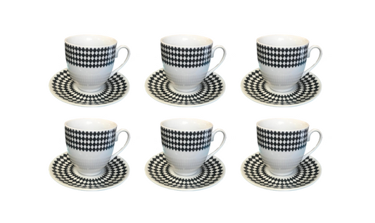 Coffee Tea Cup Mug Set with Saucers Set of 12 Black / White Assorted Designs 7526