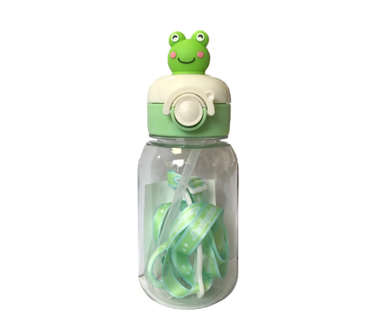 Plastic Water Drinking Bottle Cartoon Animal Design with Carrier Strap 17.5 x 7.5 cm Assorted Designs 7619