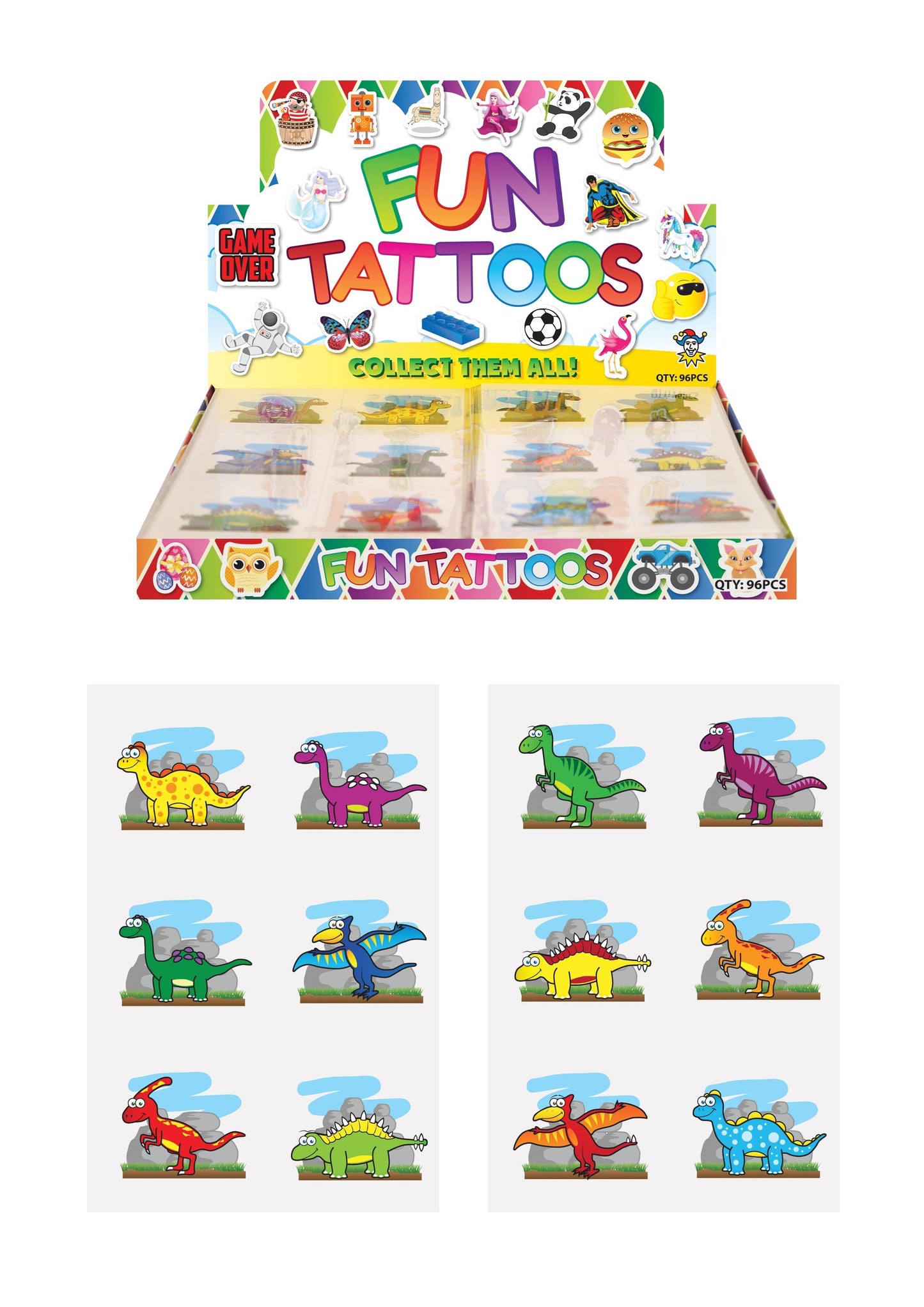 Mini Dinosaur Temporary Tattoo Sheets (4cm) Assorted Designs N51044