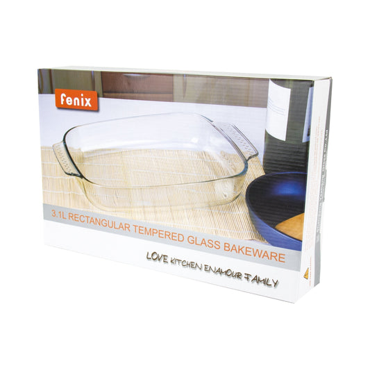 Rectangle Tempered Glass Roaster Cooking Baking Tray Dish 3 Litre 32 x 25 x 6.5cm 8040