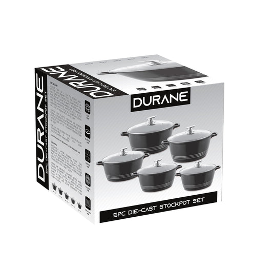 Durane Die Cast Stock Pot Set of 5 Black 20 - 32 cm 9317
