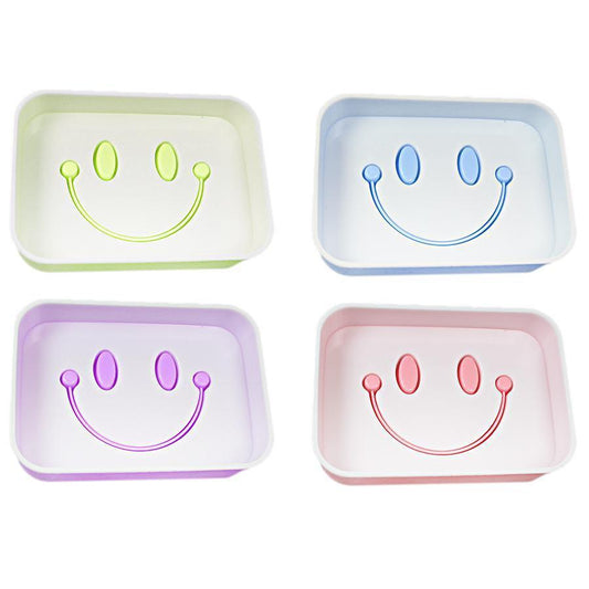 Bathroom Smiley Face Plastic Soap Dish Holder Box 13 x 9 cm Assorted Colours 5057