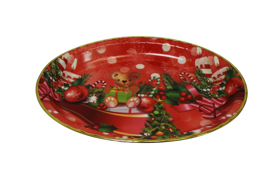 Oval Plastic Christmas Party Serving Tray Printed Design 45 x 34 cm Assorted Designs 6123