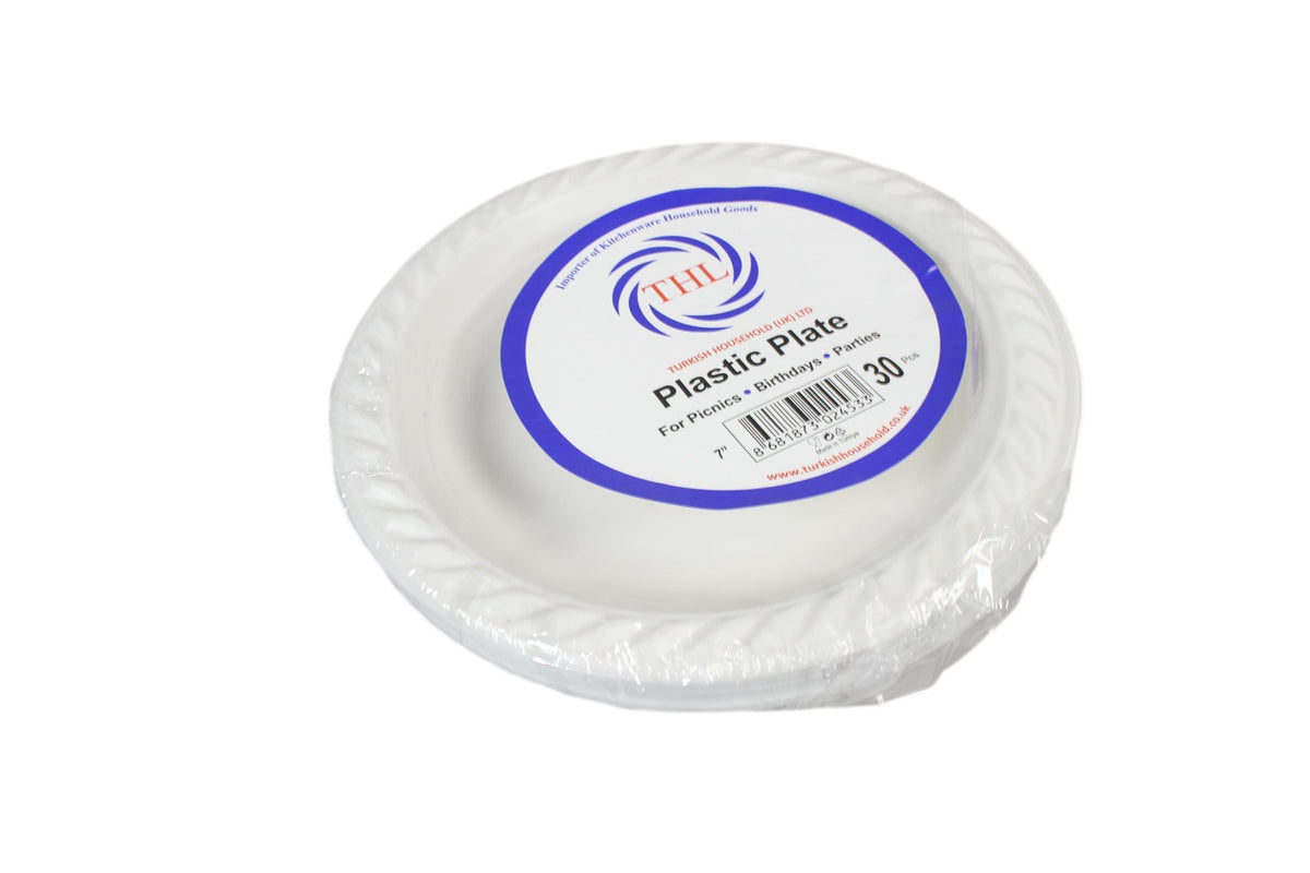 7" Disposable White Plastic Plate Pack of 25 THL2453