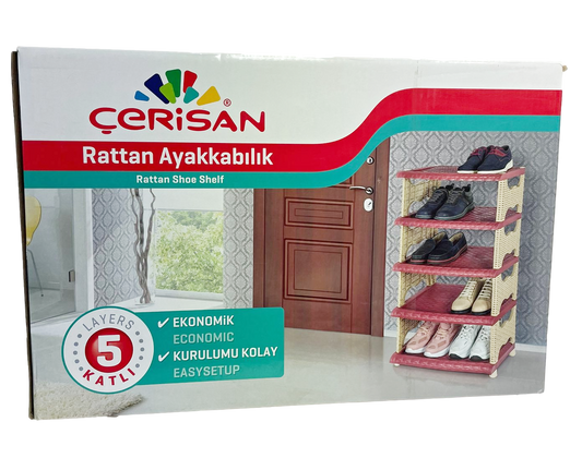 Rattan Eco Plastic Shoe Storage Rack 5 Tier K0756