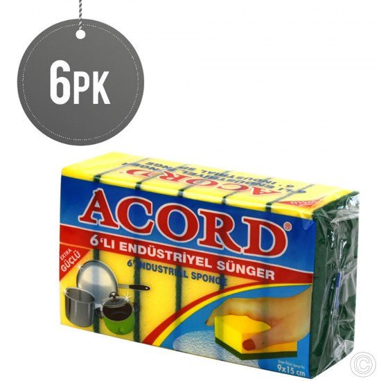 Accord Yellow Double Sided Kitchen Washing Up Sponges Scourers Pack of 6 ST9435