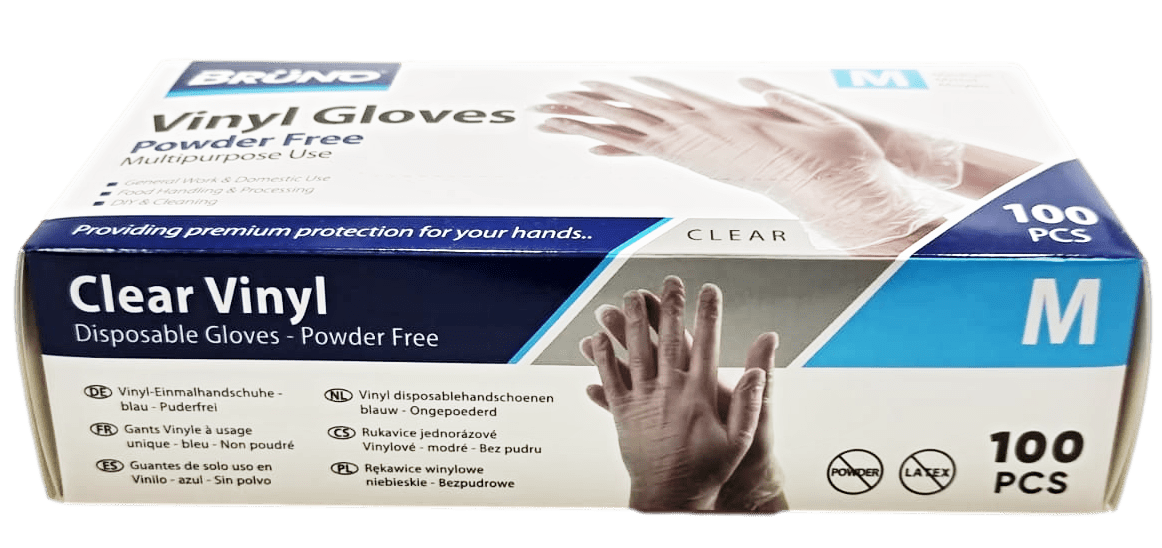 100 Medium Disposable Vinyl Clear Examination Gloves Powder Free Latex Free Gloves VG002