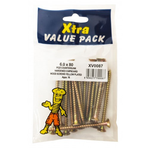 6.0 x 80 Pozi c/sk Chipboard Screws Xtra Value Diy 0070