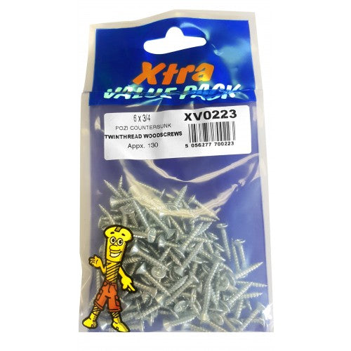 6 x 3/4 Pozi c/sk Twinthreads Woodscrews Xtra Value 0223