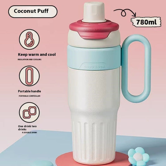 780ml Gradient Double Drink Thermal Cup Stainless Steel With Lid Coffee Cup Thermos Large Capacity Straw Cup
