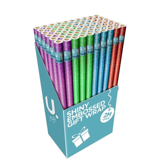 Embossed Metallic Paper Gift Wrap 2m x 70cm Assorted Colours P1904