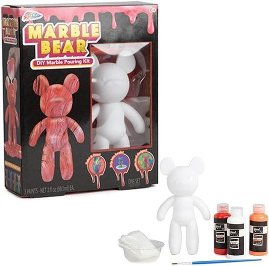 Marble Bear Creative DIY Marble Pouring Kit - 17cm - Design & Paint Your Own Bear - Pink