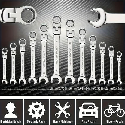 Adjustable Ratchet Wrench Set, 180° Rotatable Head & 72-Tooth Gear Mechanism Wrench Set, Multifunctional Hand Tool for Car Repair, Mechanical Workshop & Home Use