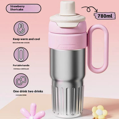 780ml Gradient Double Drink Thermal Cup Stainless Steel With Lid Coffee Cup Thermos Large Capacity Straw Cup