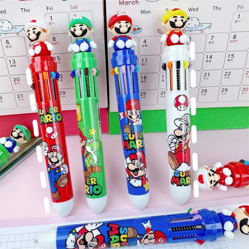 Anime Super Mario Bro Cartoon 10 Colors Ballpoint Pen Cute Gel Pen Student Supplies Stationery