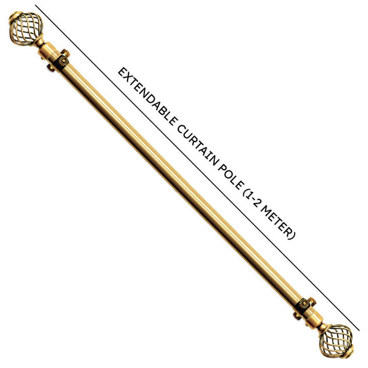 Extendable Curtain Pole with Round Cage Finials Gold 16 Rings 1-2m 10755 A