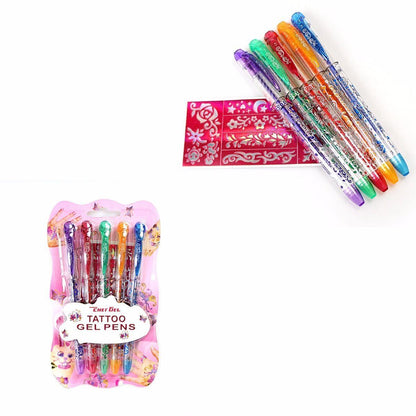 Tattoo Gel Pens Childrens Fun Art and Crafts Pens 2 Stencil Tattoo and 5 Gel Pens 3598