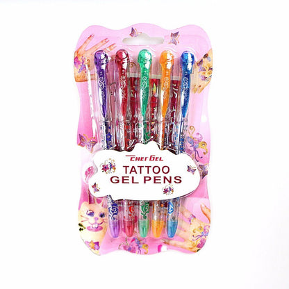 Tattoo Gel Pens Childrens Fun Art and Crafts Pens 2 Stencil Tattoo and 5 Gel Pens 3598