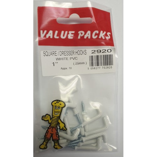 1" Square PVC Dresser Hooks White 2920