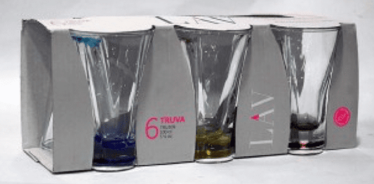 Truva Mini Water Shot Glass 100cc Set of 6 Coloured Glass TRU309PTO