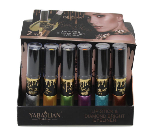 2 in 1 High Gloss Lipstick And Diamond Bright Eyeliner Assorted Colours 5331