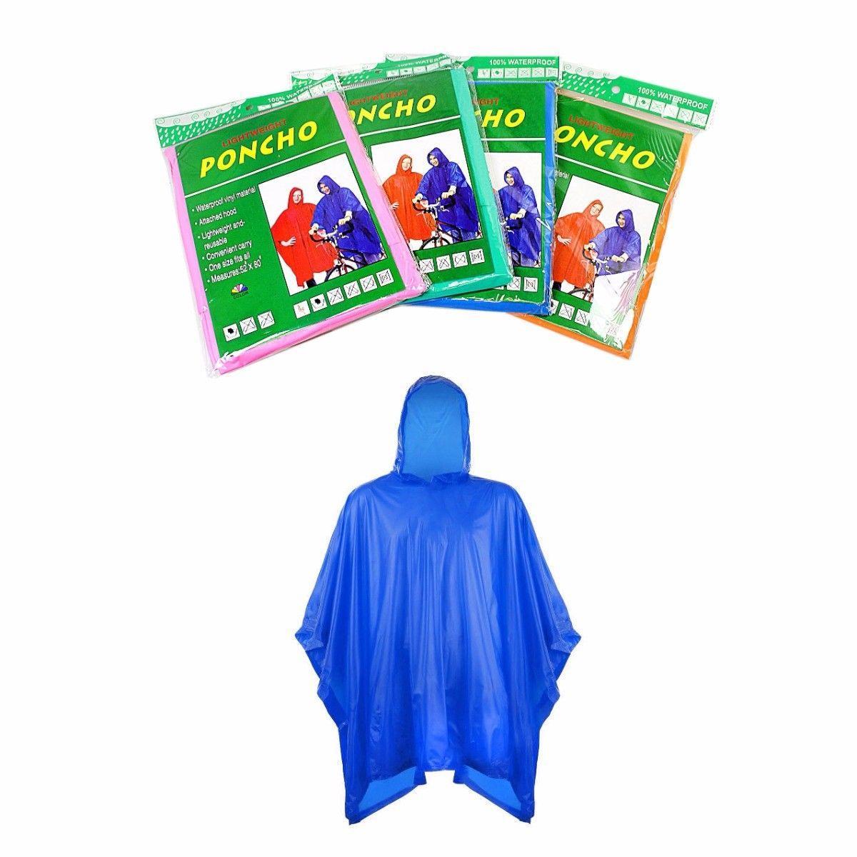 Adult Waterproof Plastic Poncho Raincoat 52" x 80" Assorted Colours 4838
