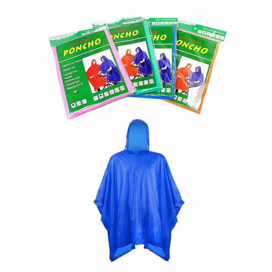 Adult Waterproof Plastic Poncho Raincoat 52" x 80" Assorted Colours 4838