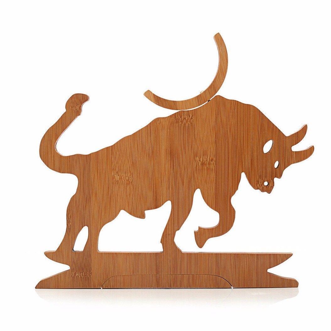Wooden Bamboo Bull Shaped Wine Bottle Display Holder 0939