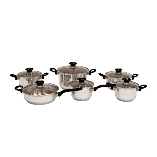 Soling Stainless Steel Cookware Set 12 PC Kaisa Villa Black Pots 16-18-20-24 CM Saucepan 16 CM/Frying Pan 24 CM/6 Lids-27286 3388