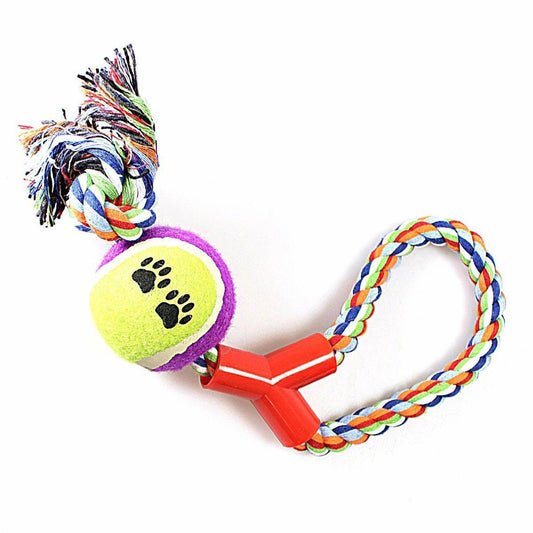 Tennis Ball Rope Fetch, Chew & Bite Toys, For Dogs & Puppies Cotton Blend   2139