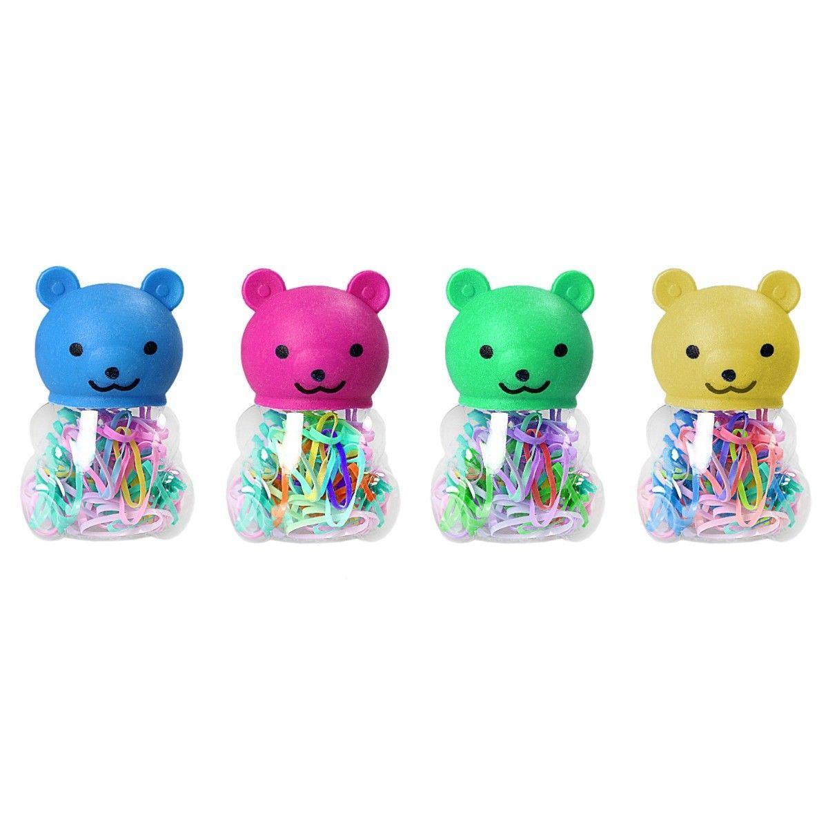 Assorted Colour Small Rubber Bands In Teddy Shaped Box Approx 50   3241