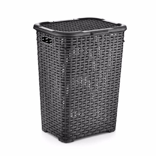 Rattan Style Laundry Basket Plastic 60 Litre Assorted Colours D05004