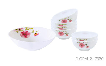 Aria Opal Glass Soup Set of 7 Pink Floral 7920