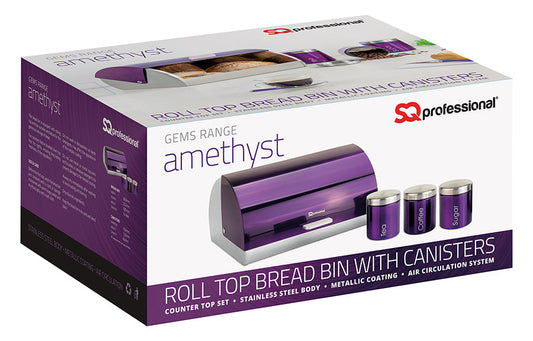 SQ Professional Gems Metal Bread Bin with 3 Canisters Amethyst 2582
