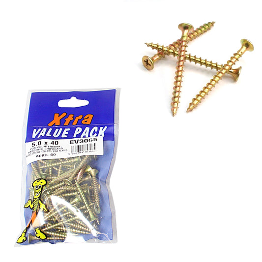 5.0 x 40 Pozi c/sk Chipboard Screws Diy Xtra Value 3065