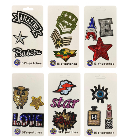 Embroidered / Sequinned Iron on Clothes Patches Set  Assorted Designs 5433